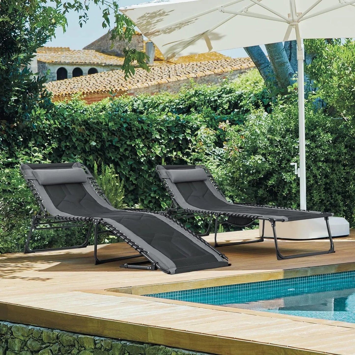 Outdoor Folding Chaise Lounge Chair Portable 4 Position With Pillow