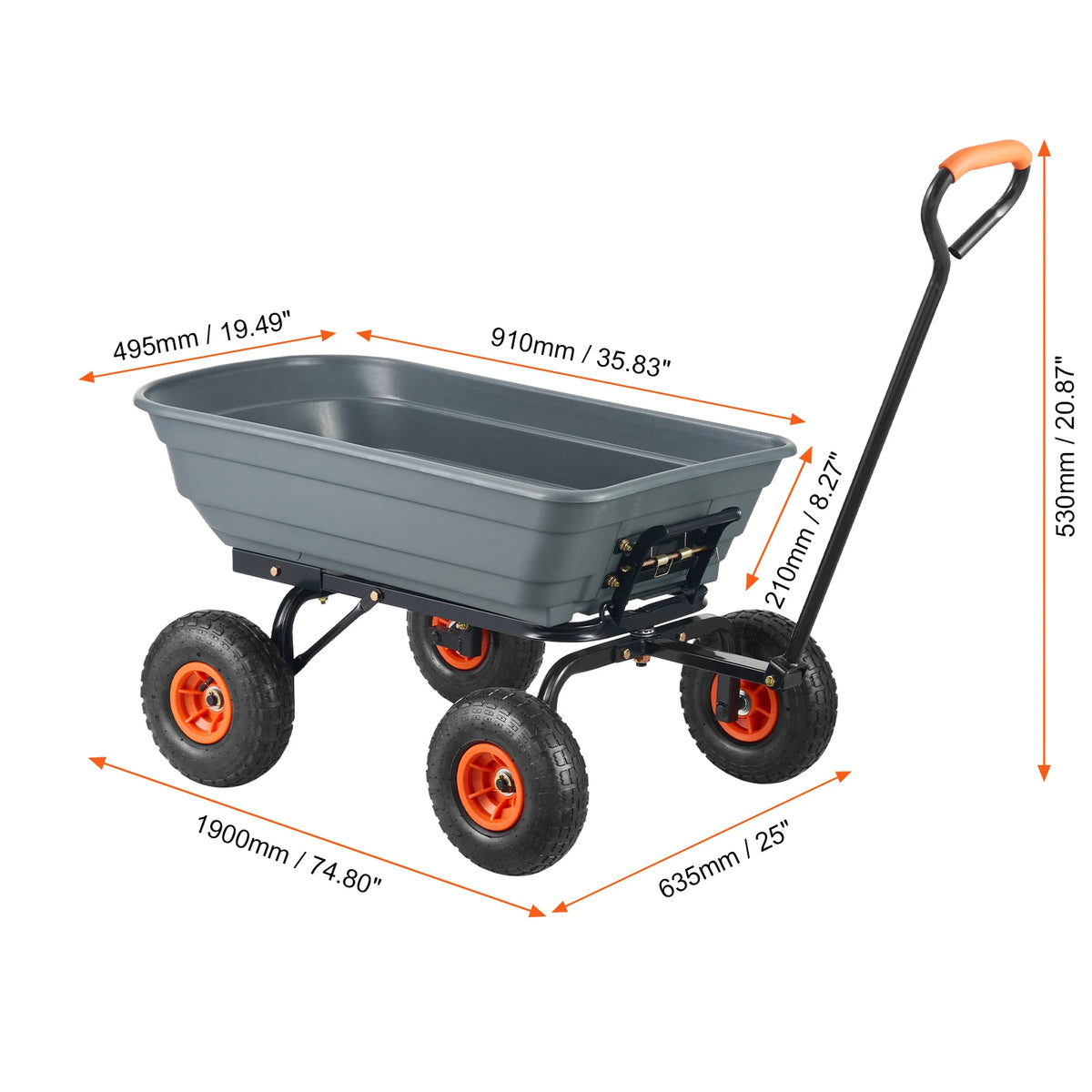 SucceBuy 600 Lb Steel Frame Dump Cart With Two In One Convertible Handle