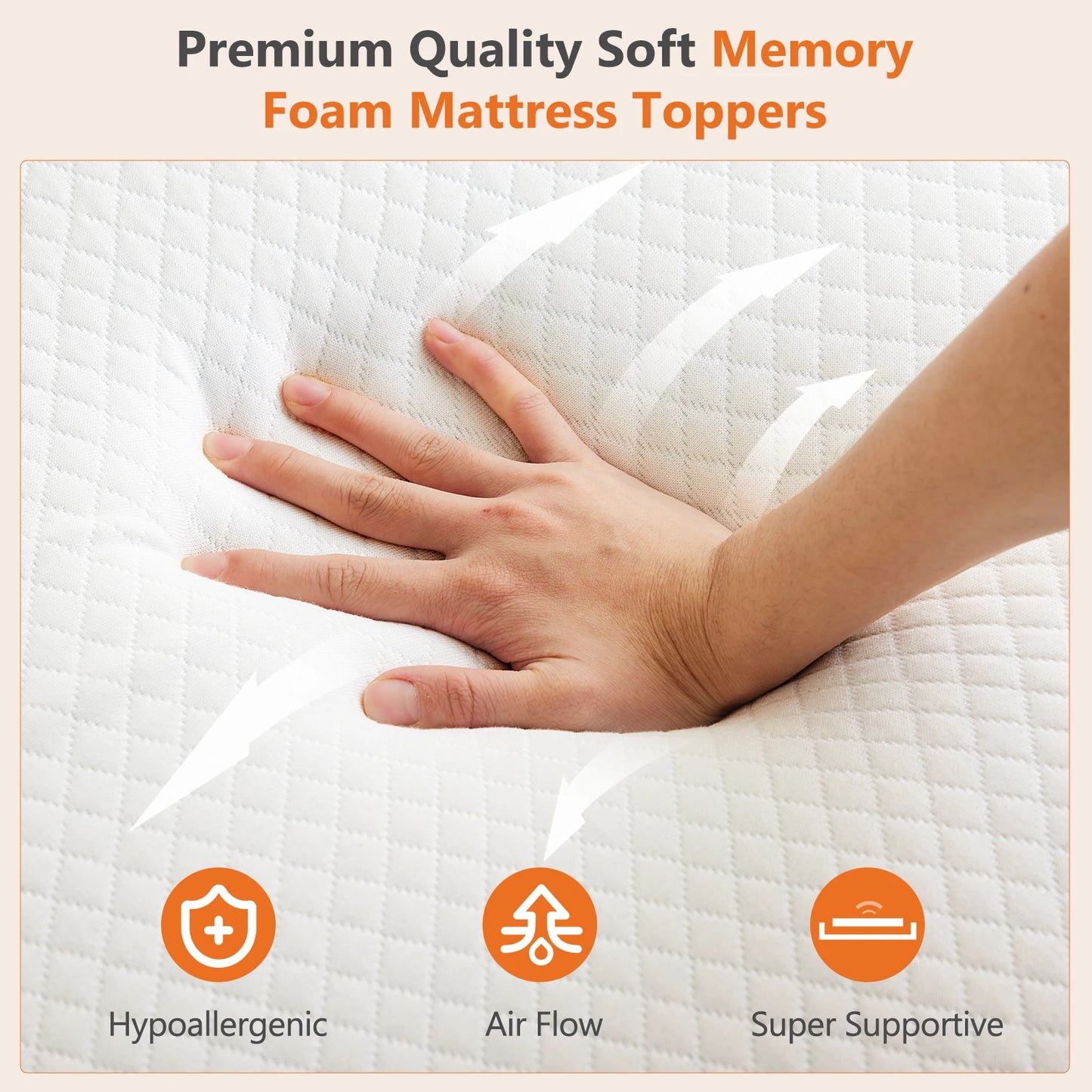 JHK 4 Inch Memory Foam Mattress Topper With Cooling Gel