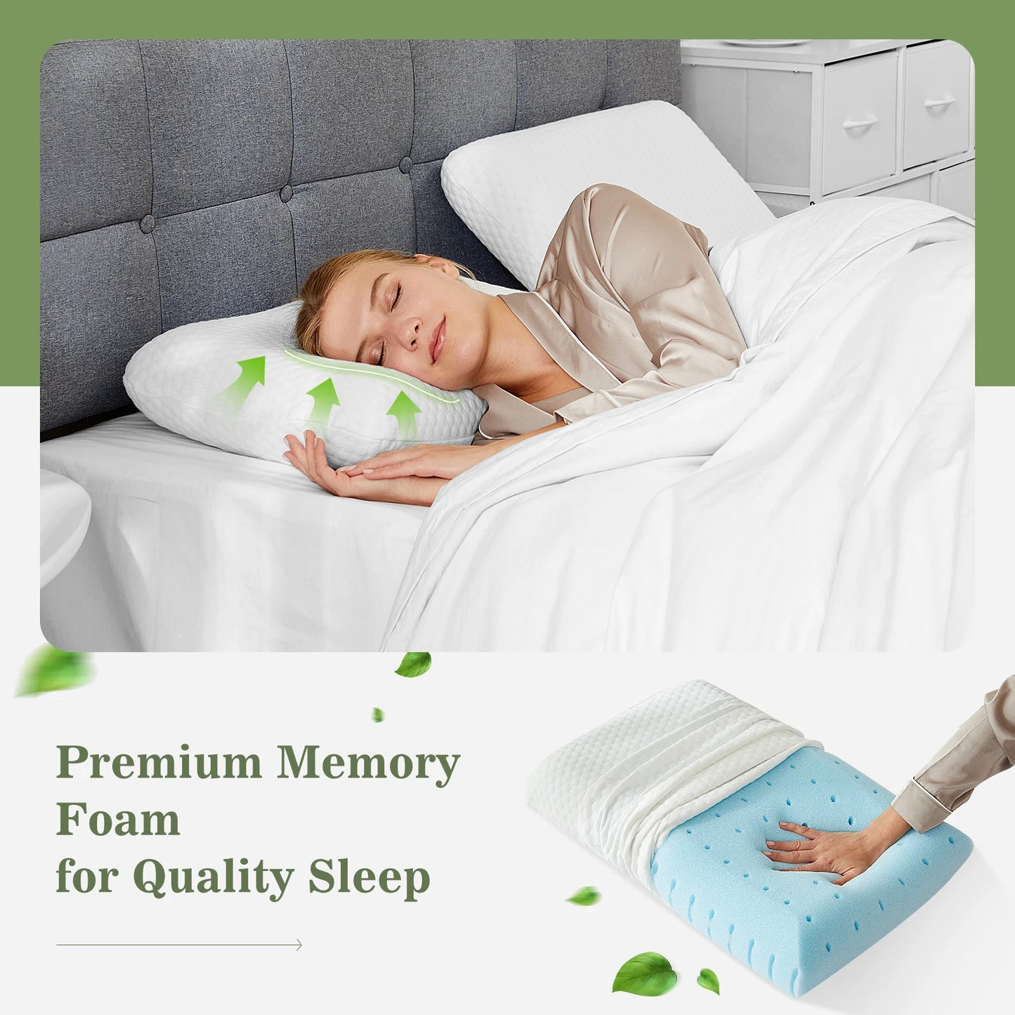 JHK Two-Piece Memory Foam Bed Pillows With Washable Covers