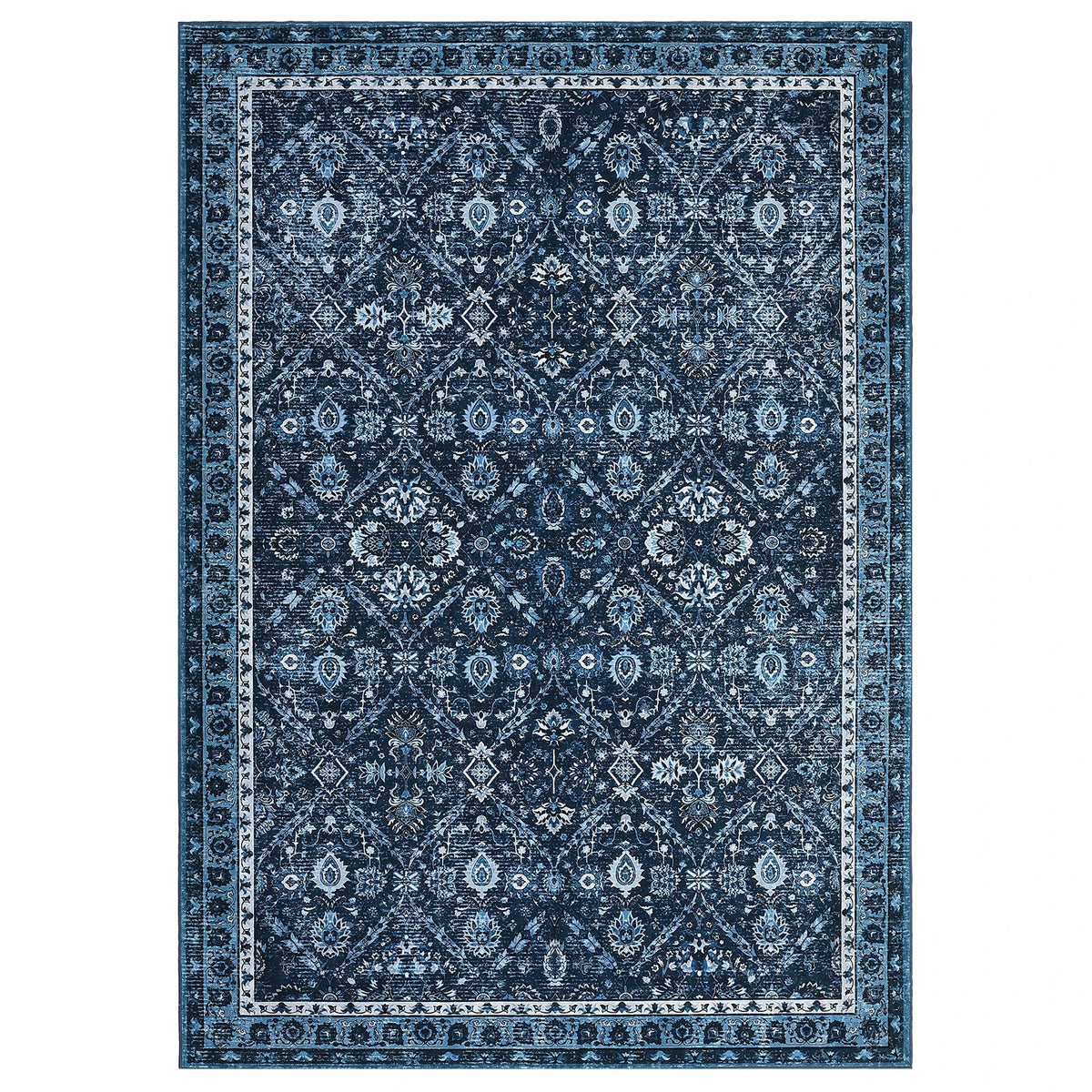 Machine Washable Polyester Geometric Moroccan Trellis Rug Low Pile Vintage