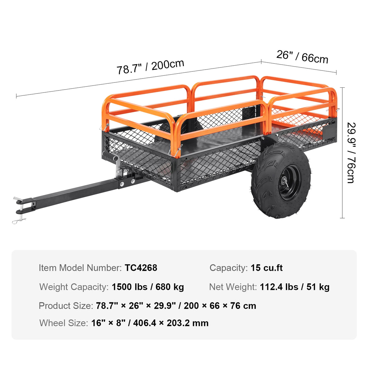 SucceBuy Heavy Duty Steel ATV Dump Trailer Tow Behind Cart With Removable Sides