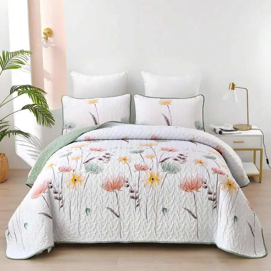Yellow Paisley Quilt Set 3 Pieces Coverlet Bedding