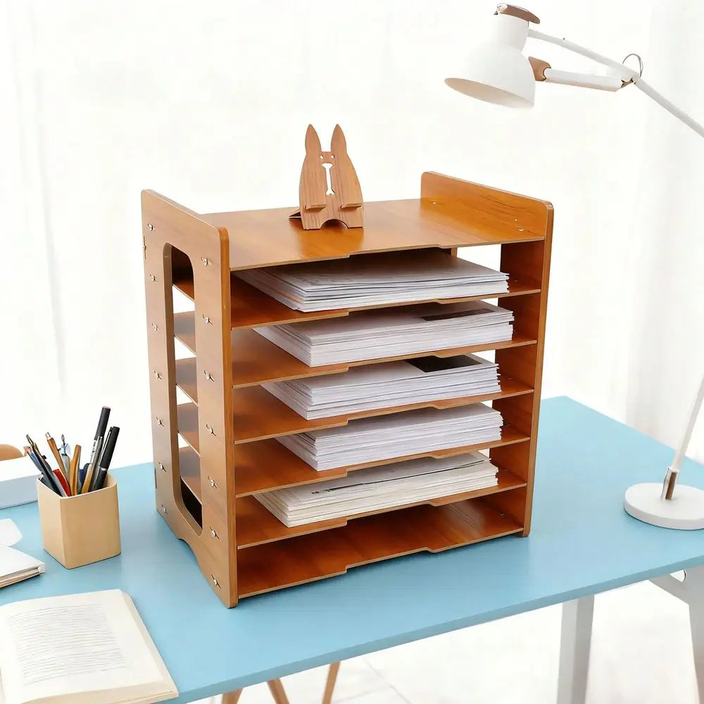 Wood Office Paper Organizer Desktop File Tray Sorter