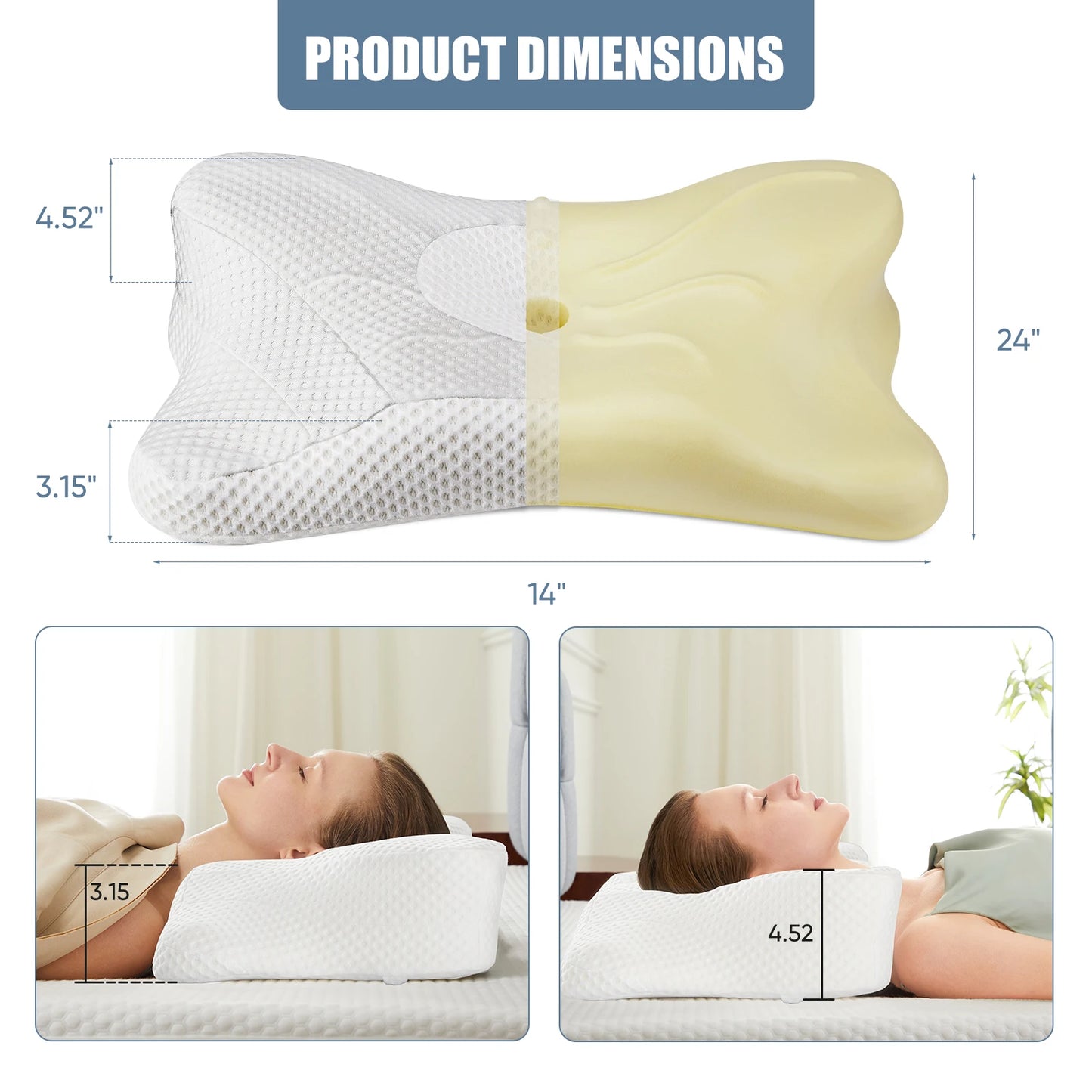 JHK Ergonomic Cervical Contour Pillow Memory Foam With Cooling Pillowcase