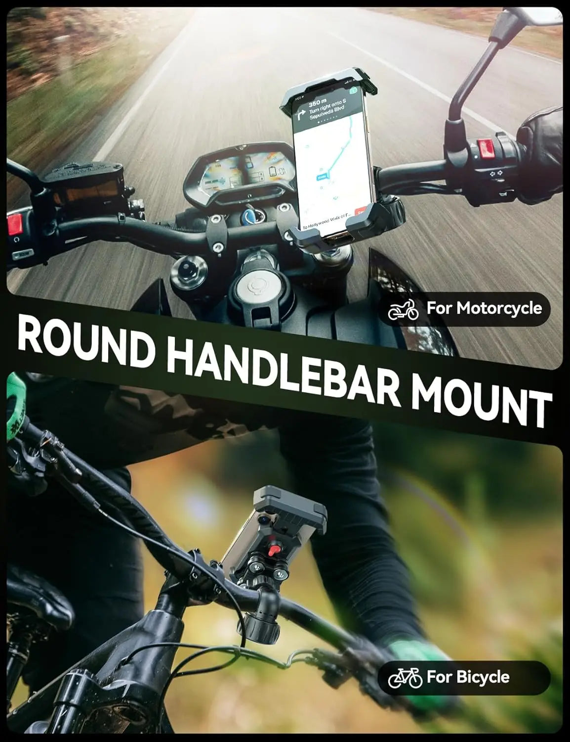 Anti-Shake Bike Phone Holder with Dual Vibration Dampener, Ultra Stable Motorcycle Mount for iPhone & Android 4.7-7”