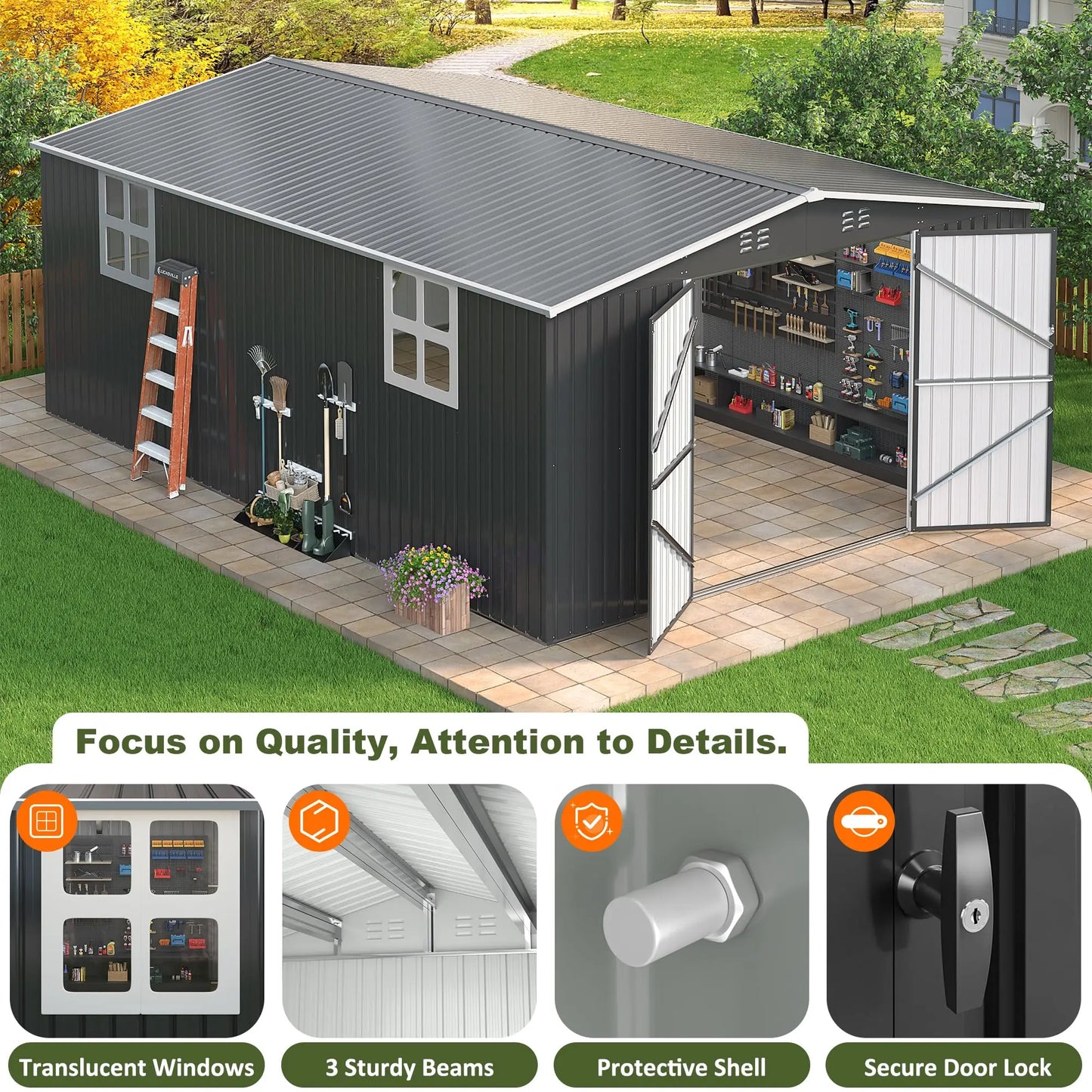 VIWAT Outdoor Metal Storage Shed With Lockable Door