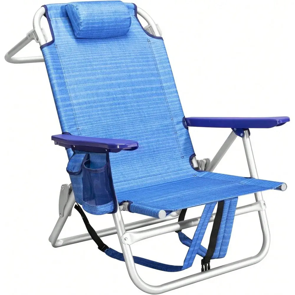 Beach Chair For Adult,Outdoor Camping Chair Lay Flat Folding Backpack Beach Reclining Chair,With Pockets Cup Holder