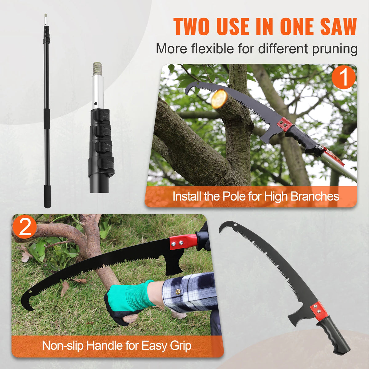 SucceBuy Pole Saw Extendable Tree Pruner Steel Blade Aluminum Handle