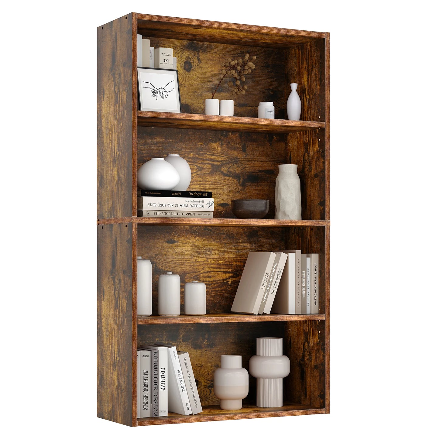 JHK 4 Tier Wooden Bookcase Floor Standing Bookshelf Living Room