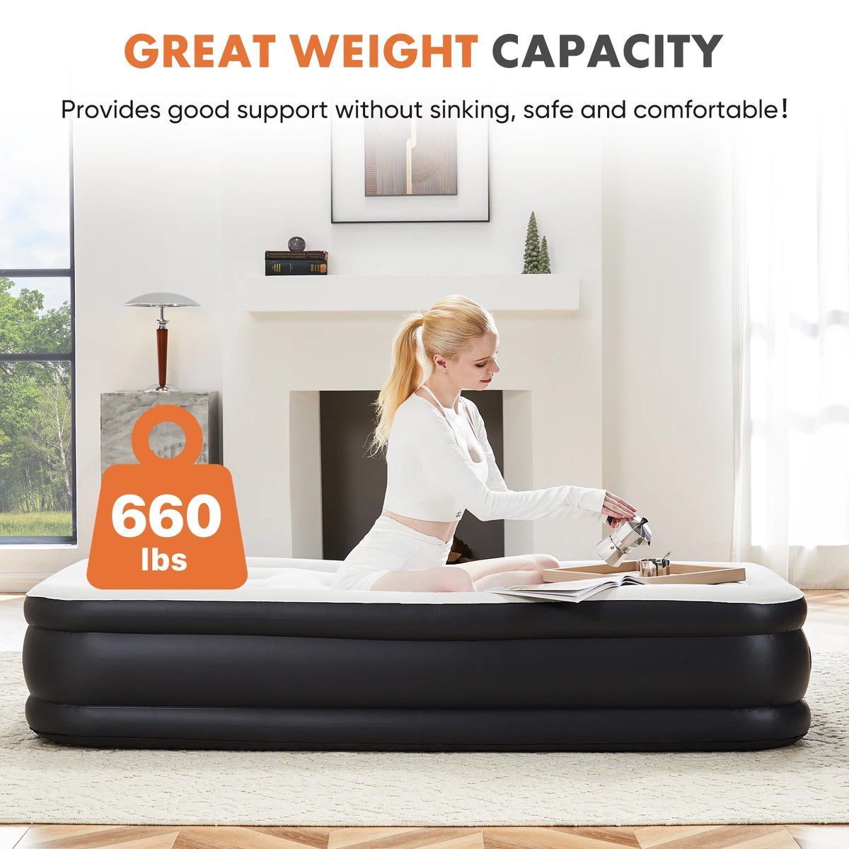 JHK Air Mattress With Non Slip Bottom 660 Lb Capacity