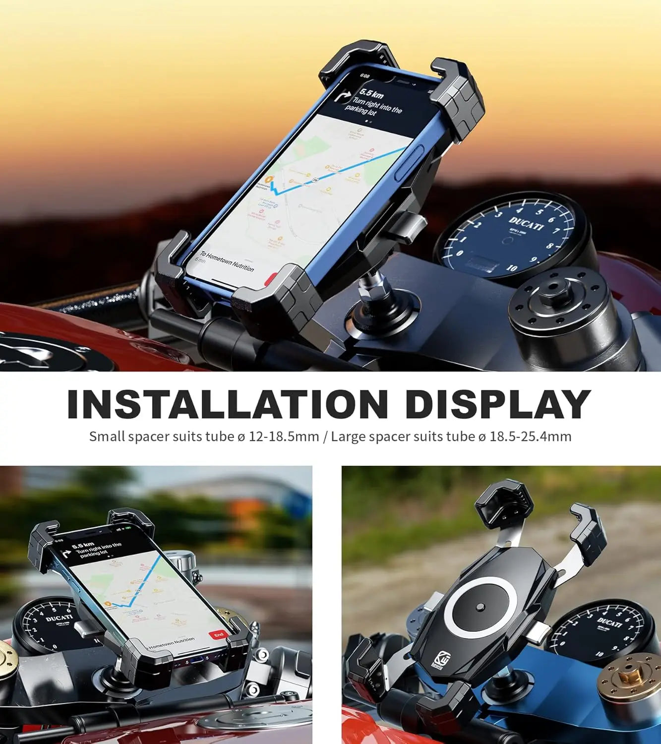 Motorcycle Fork Stem Phone Mount One Push Auto Lock Release