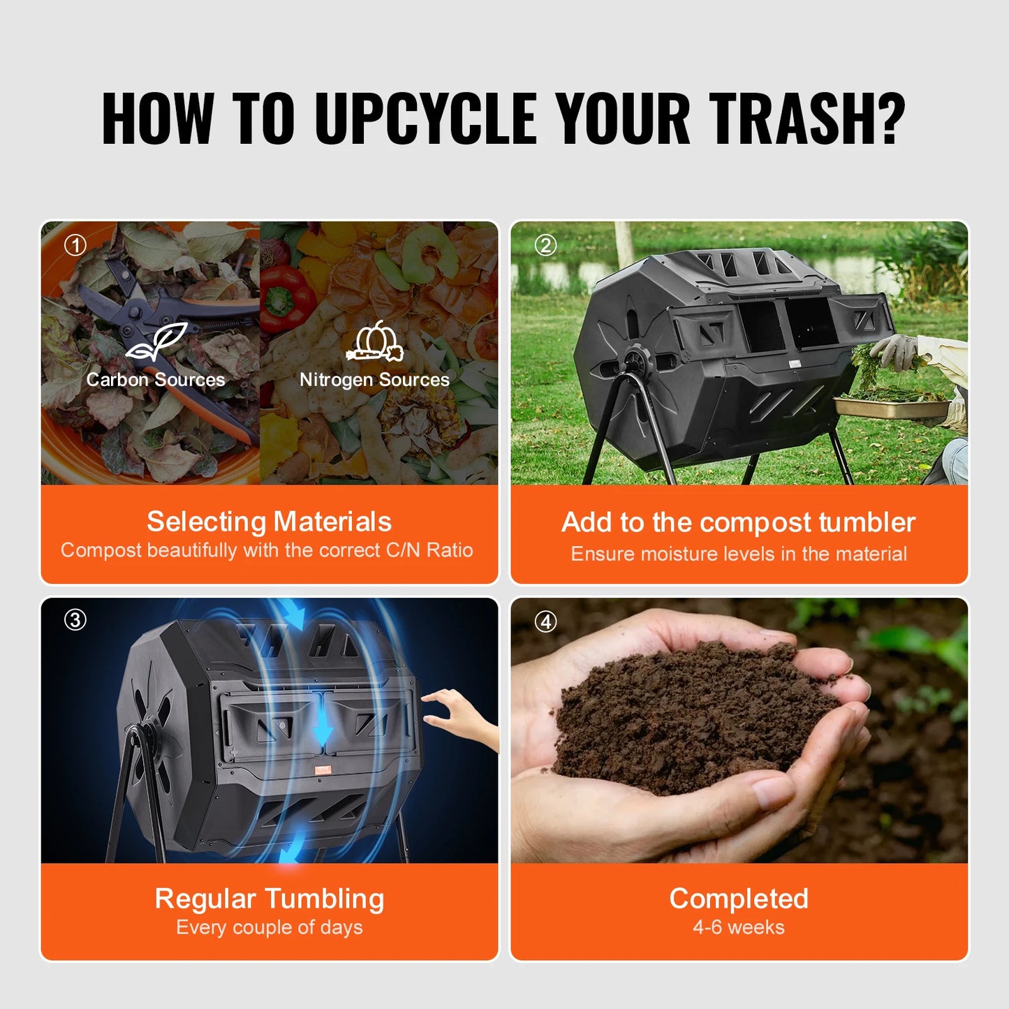 Tumbling Composter Dual Chamber Garden Bin For Easy Composting