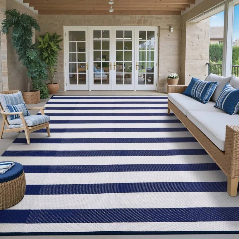 Outdoor Waterproof Patio Rug Reversible Striped Design
