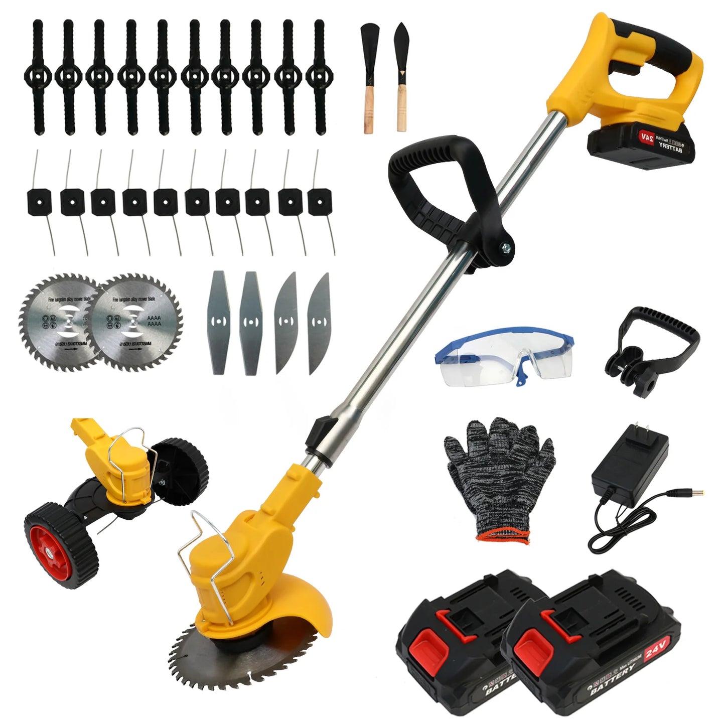 21V Cordless 3-In-1 Grass Trimmer Edger Mower With 2x2.0Ah Batteries