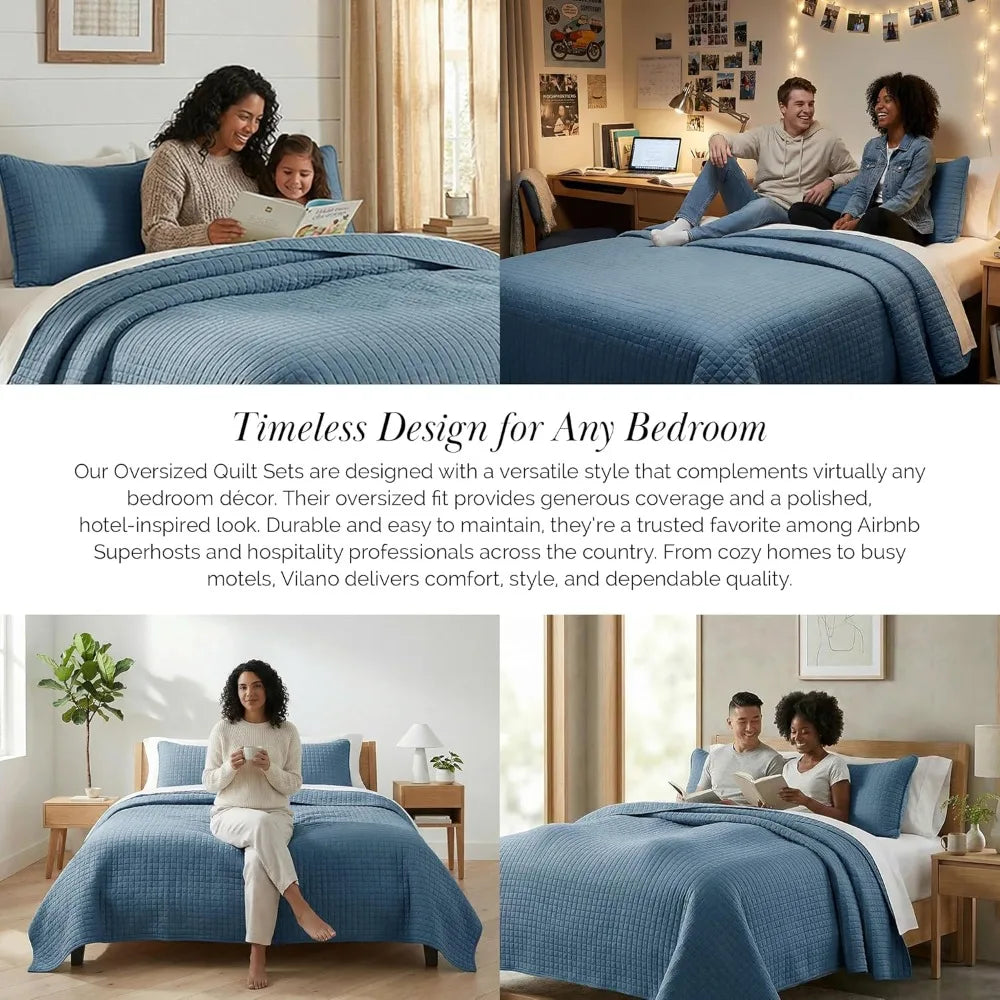 Lightweight Queen Quilt Bedding Set 100% Cotton Pet Resistant