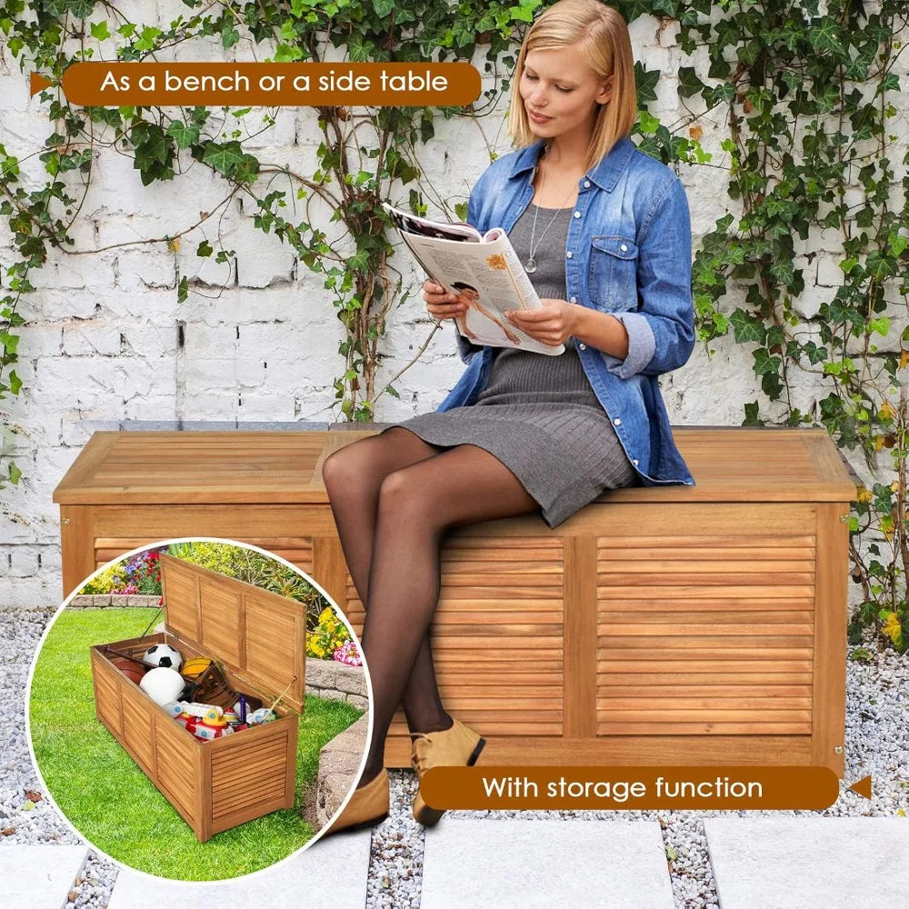 Acacia Wood Deck Box Outdoor Storage Bench For Garden Tools