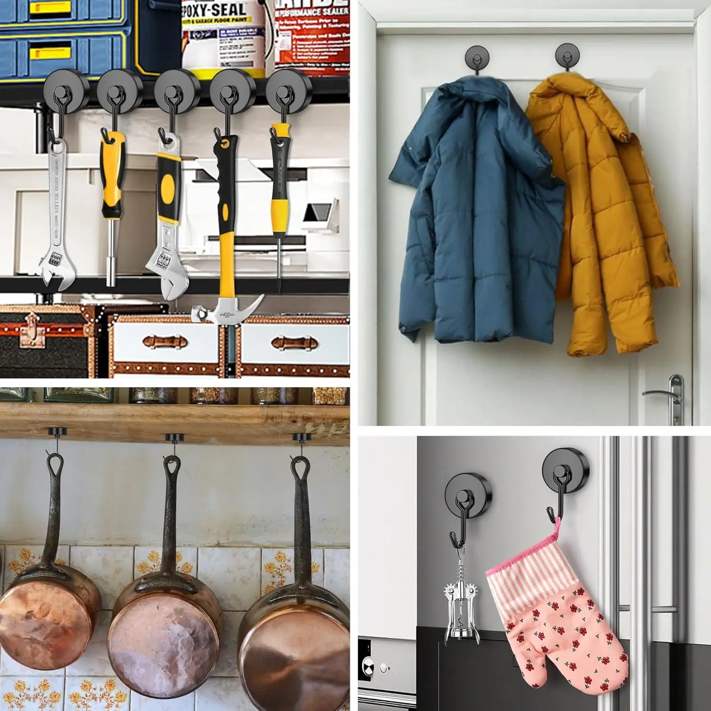 100lb+ Magnetic Hooks, Rare Earth Neodymium Magnets for Refrigerator, Grill & Cruise Essentials