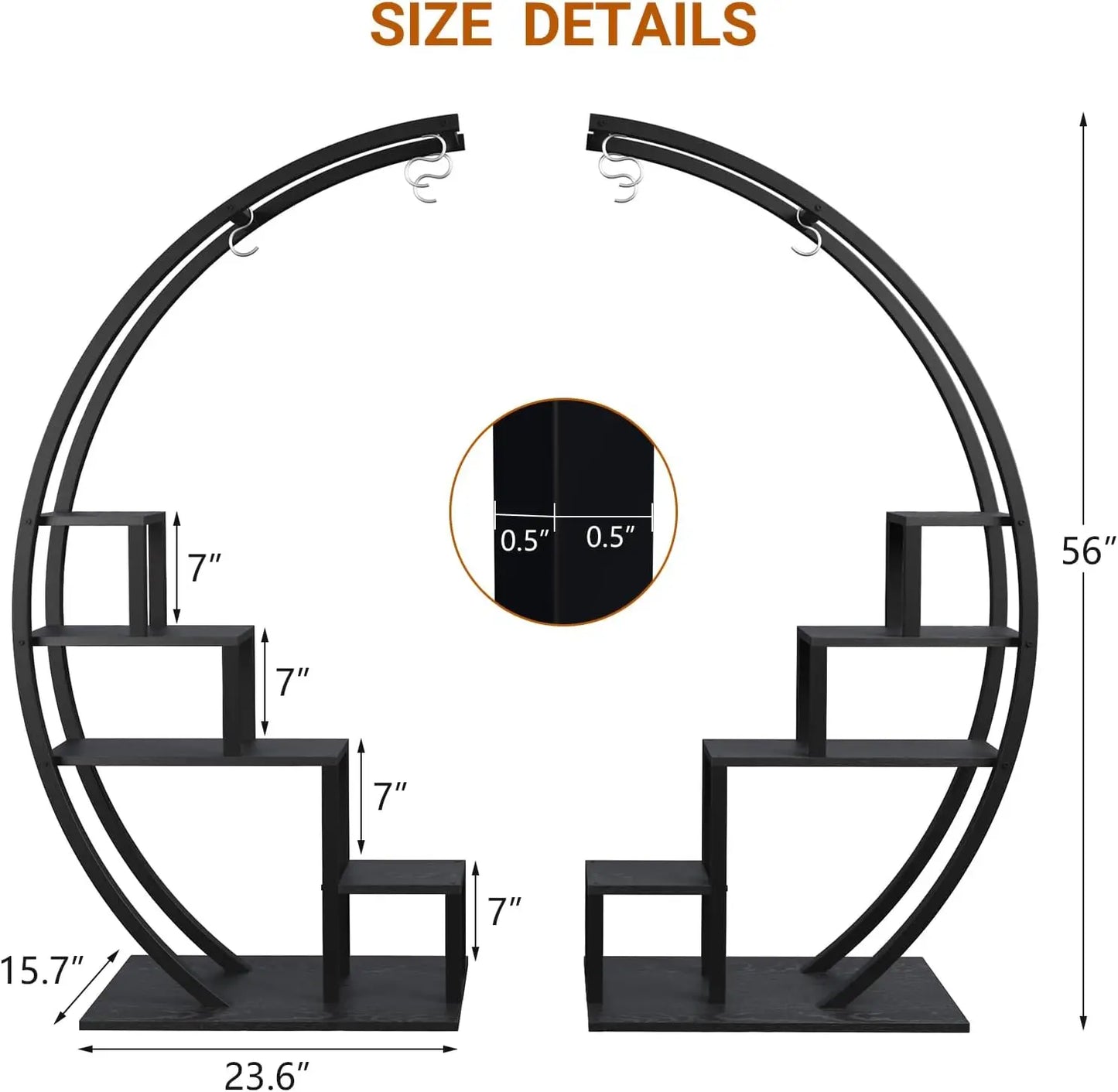 TWISTER.CK Indoor Half Moon Metal Plant Stand Shelf