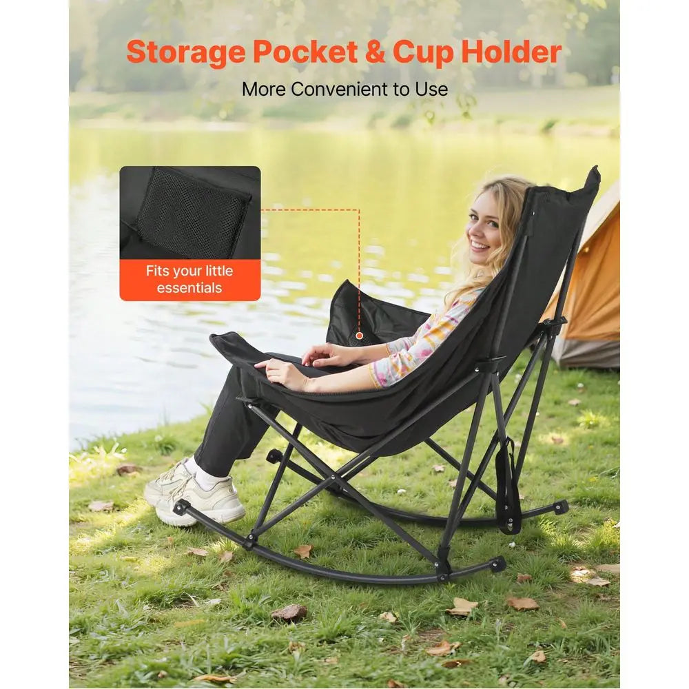 XMSJ Camping Chair Portable Folding Rocker With Cupholder Pocket
