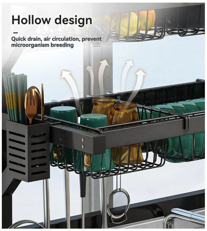Over Sink Dish Drying Rack With Utensil Hooks And Shelves
