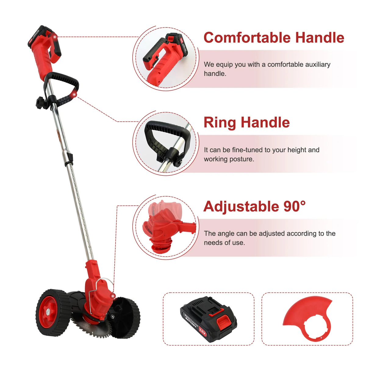 21V 3-In-1 Cordless Grass Trimmer With Wheels Edger