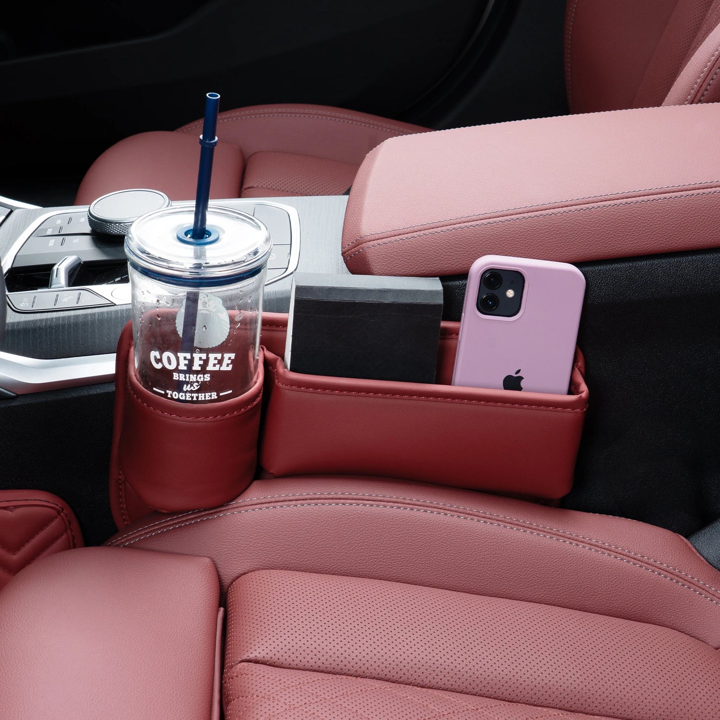 PU Leather Car Seat Gap Filler Cup Holder Organizer
