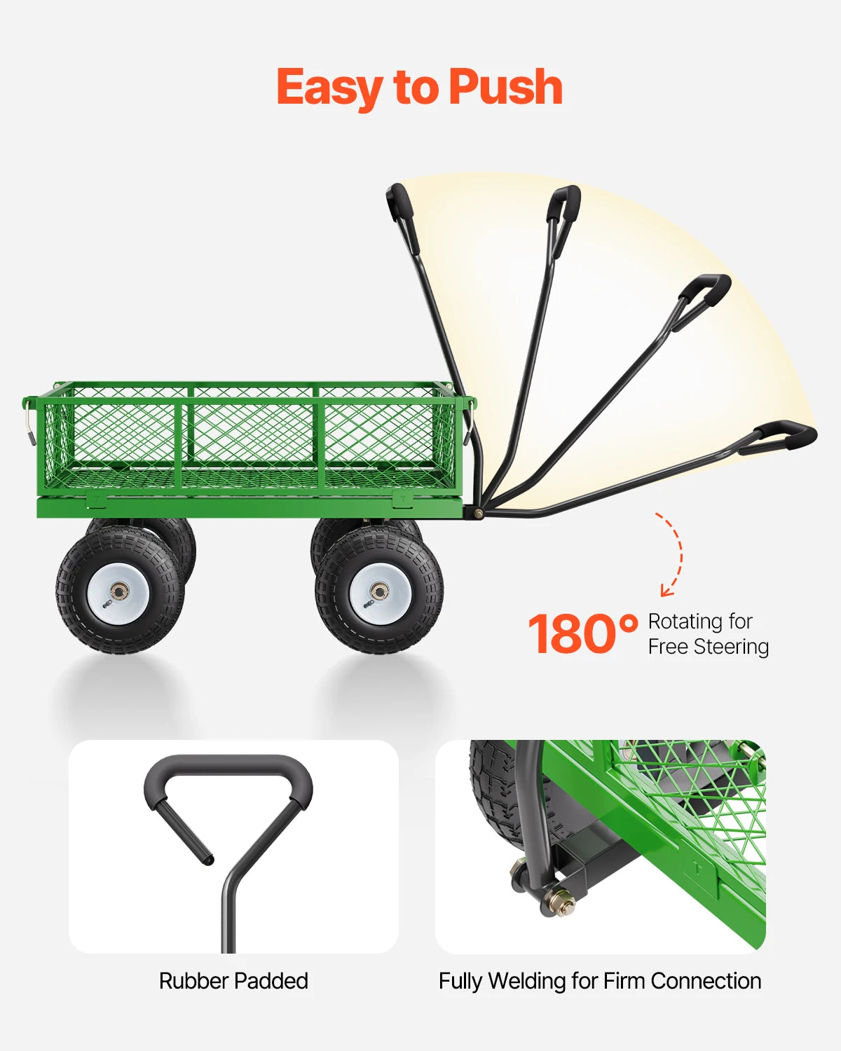 SucceBuy Heavy Duty Steel Garden Cart With Rotating Wheels
