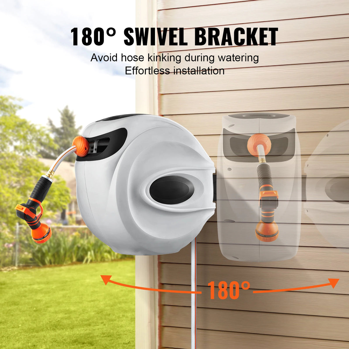 Succebuy Wall Mounted Retractable Garden Hose Reel With Automatic Rewind And Nozzle