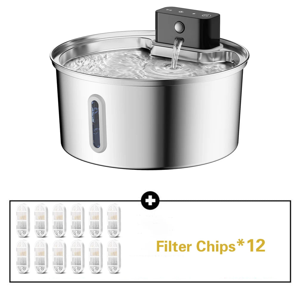Wireless Stainless Steel Pet Water Fountain With Motion Sensor