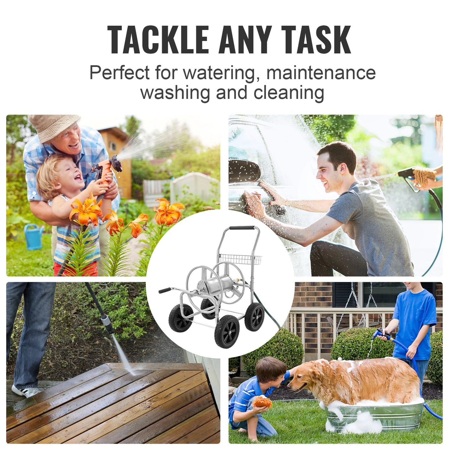 SucceBuy Hose Reel Cart 250ft Heavy Duty Garden Watering System