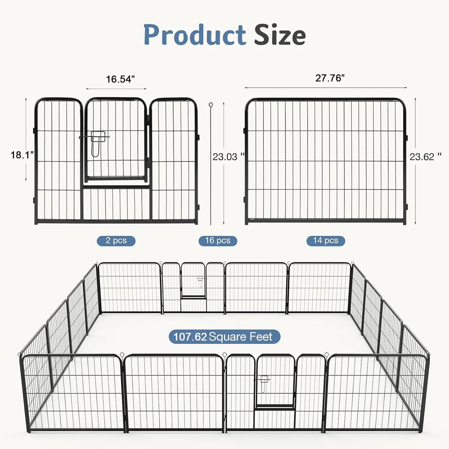 JHK 16 Panel Foldable Dog Playpen For Indoor And Outdoor Use