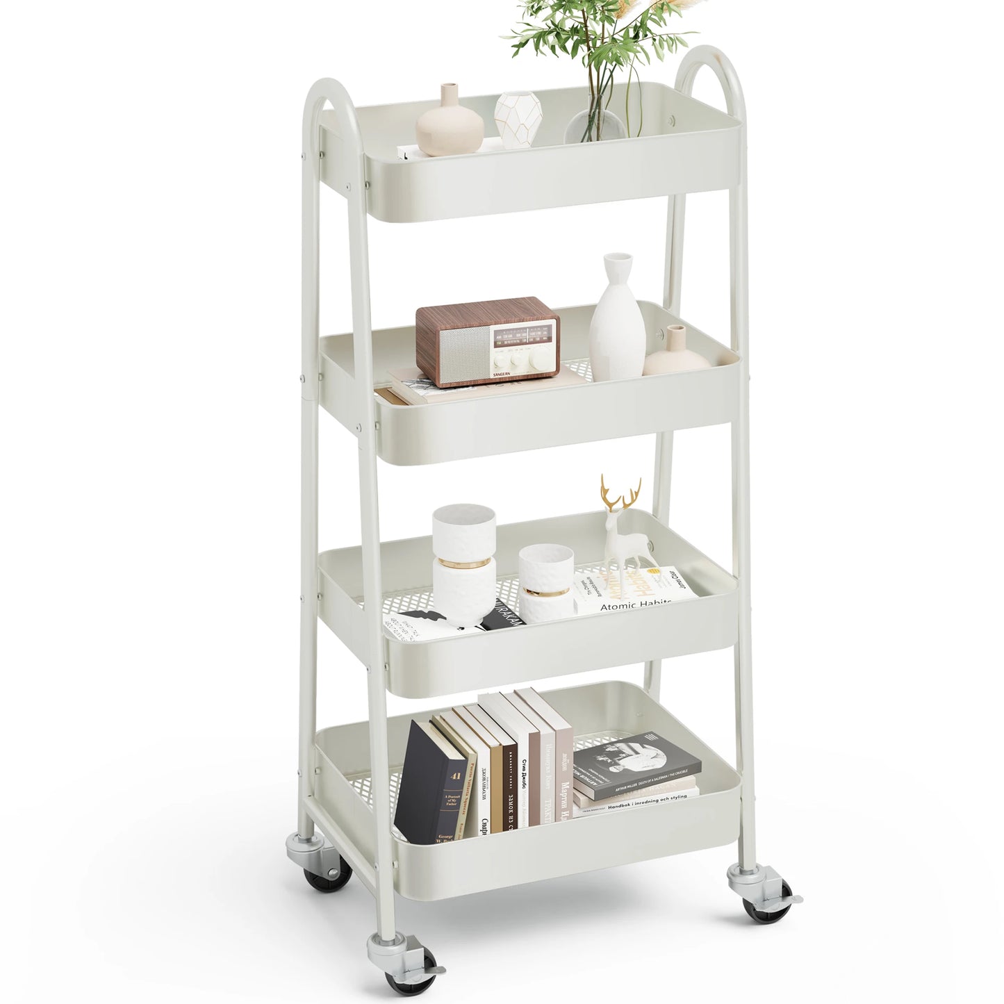 JHK 4 Tier Metal Storage Kitchen Cart With Lockable Wheels