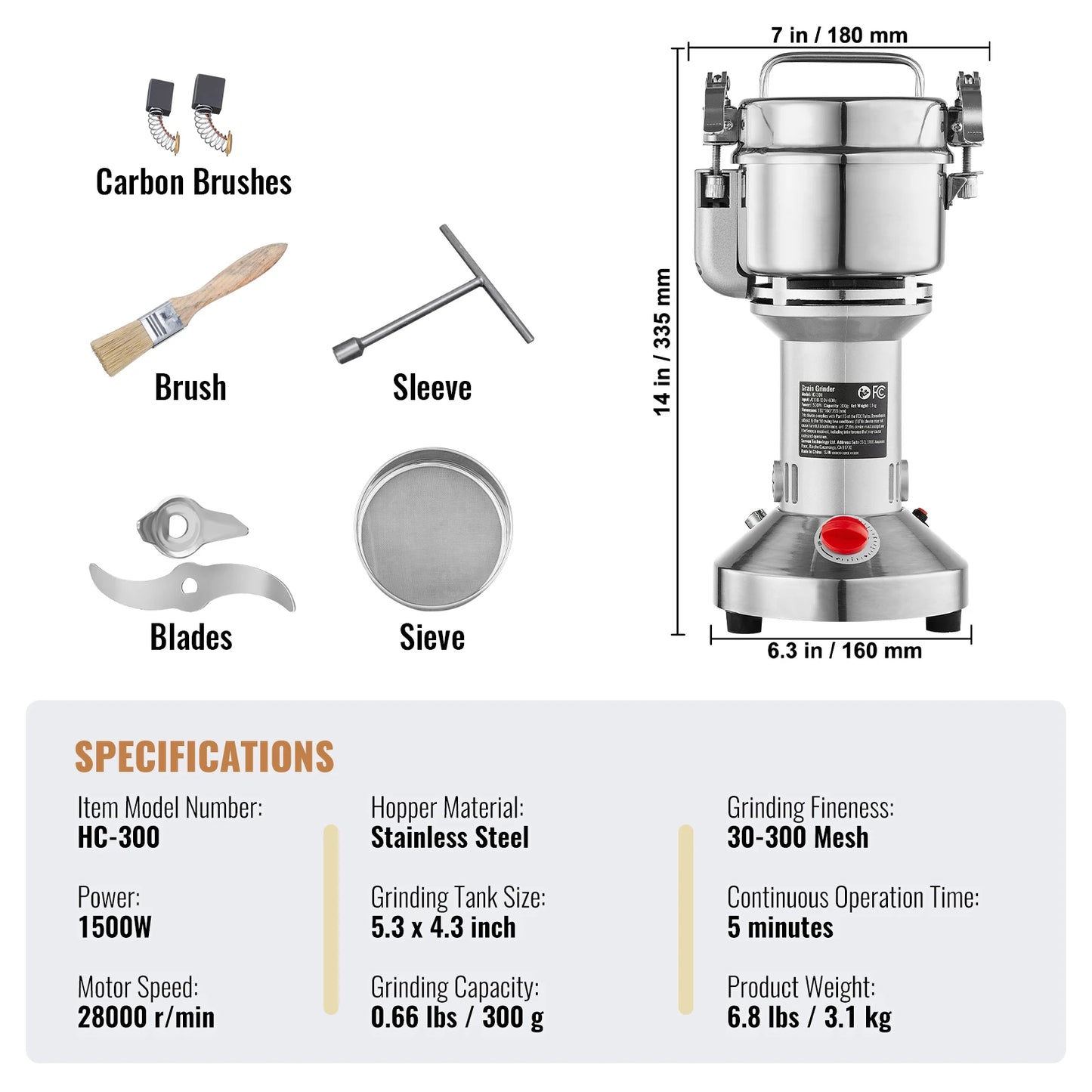 SucceBuy Electric Grain Mill Grinder 150-2500g For Dry Herbs