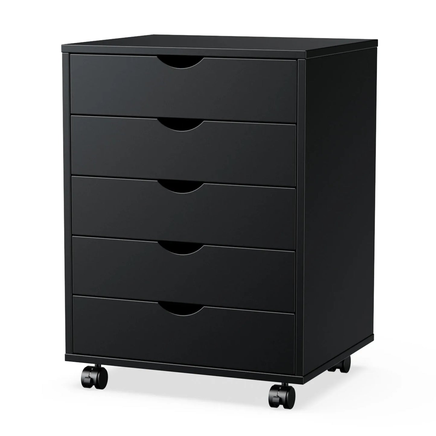 JHK Wood Nightstand Cabinet Five Drawers With Rolling Wheels