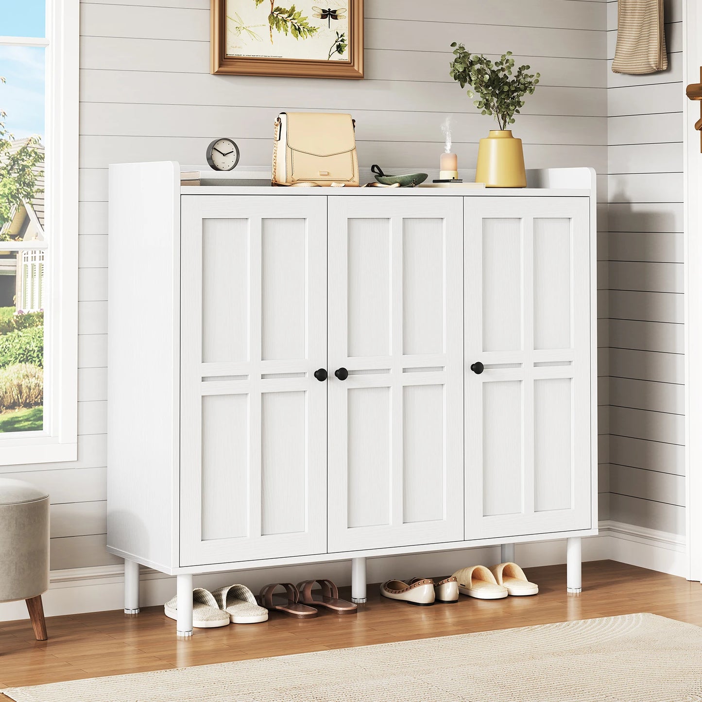 ONBRILL Modern Shoe Cabinet With 3 Doors, 30 Pair Storage