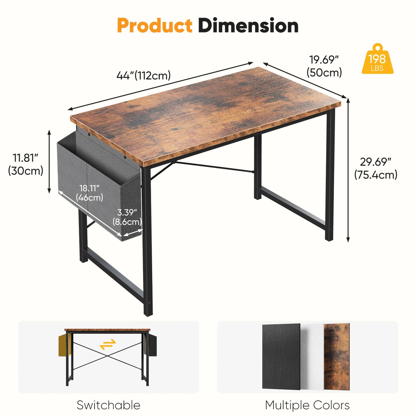 JHK Adjustable Computer Desk With Storage Bag Metal Frame Wood Top Assembly