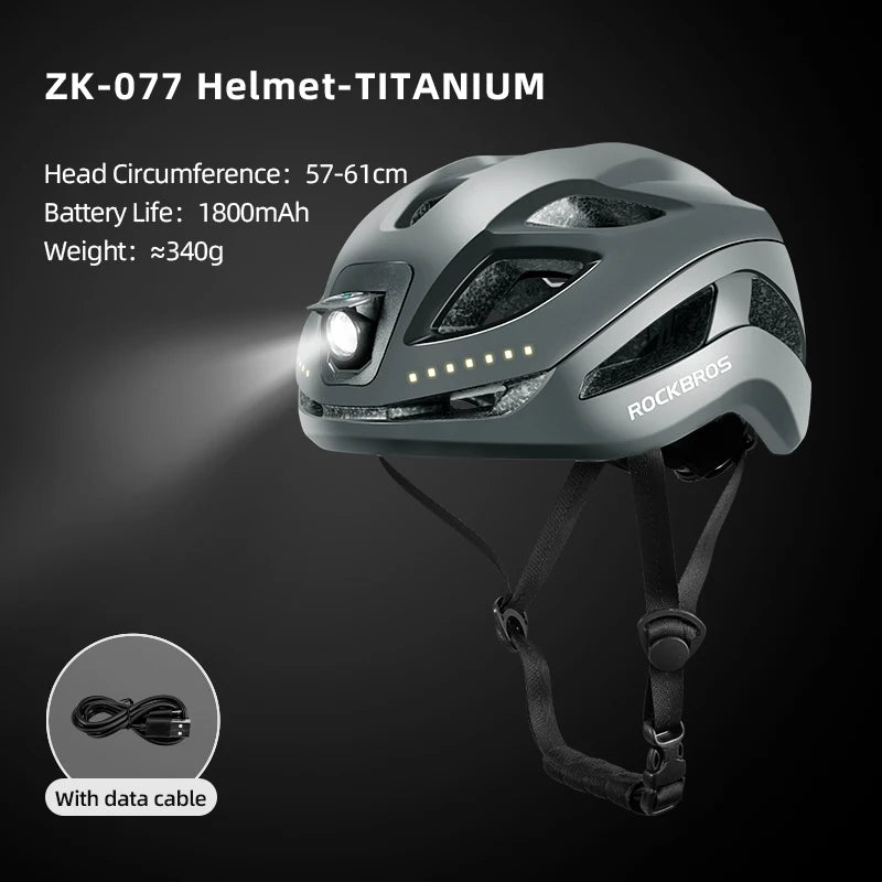 ROCKBROS Cycling Front LED Light Helmet With Type C Charging