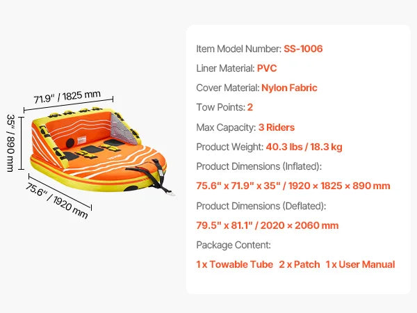 SucceBuy Towable Tube For Boating 1-4 Riders With 2 Towing Points