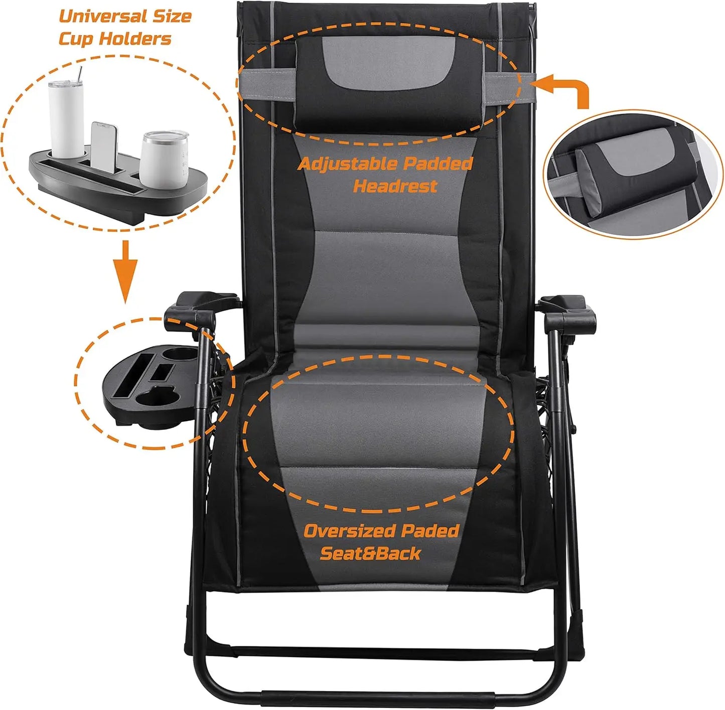 Zero Gravity Folding Chair With Sunshade For Outdoor Camping Patio