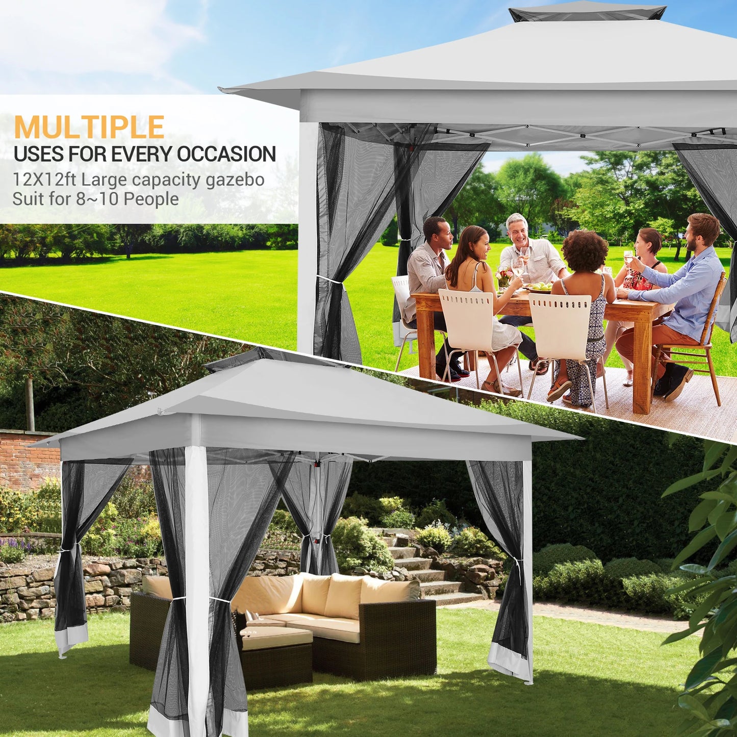 Tooluck Pop Up Gazebo Canopy Tent With Mosquito Netting
