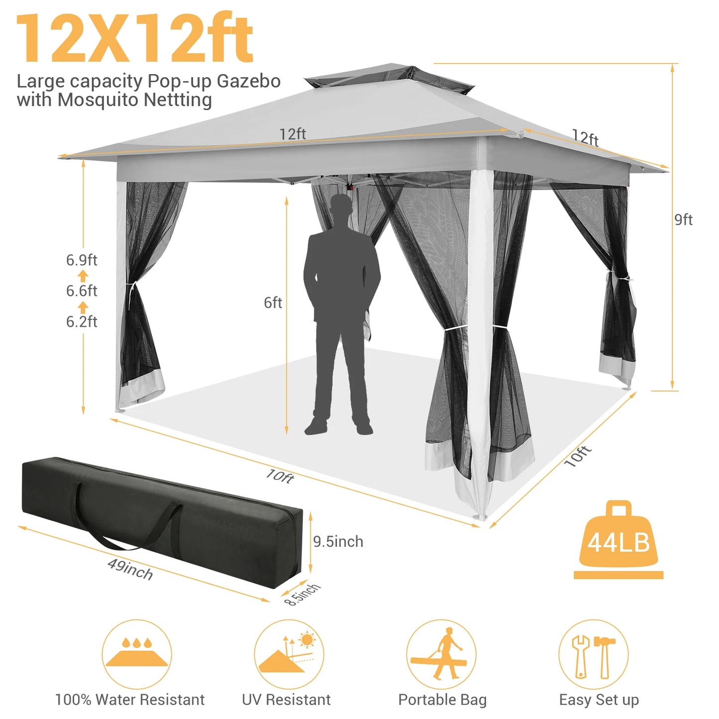 Tooluck Pop Up Gazebo Canopy Tent With Mosquito Netting