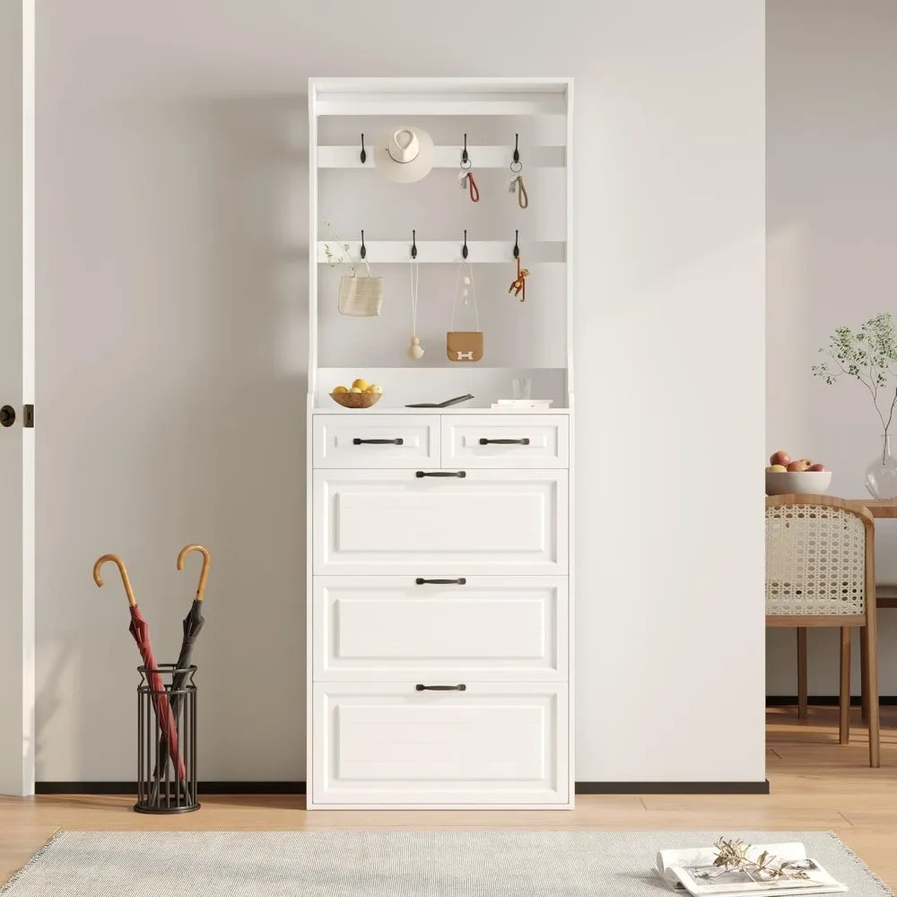 Narrow Shoe Organizer Cabinet With Large Flip Drawers And Storage