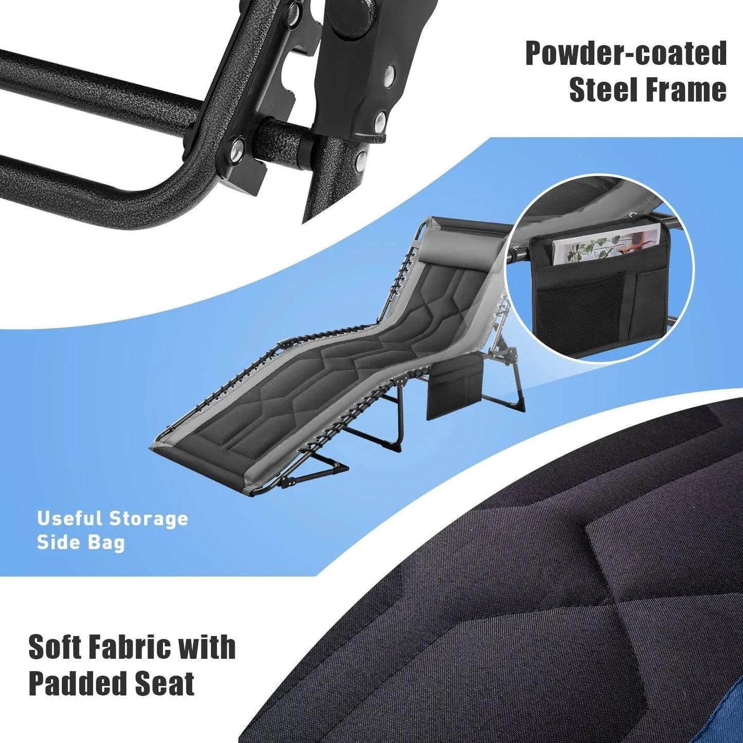 Outdoor Folding Chaise Lounge Chair Portable 4 Position With Pillow