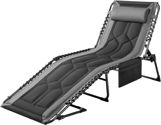 Outdoor Folding Chaise Lounge Chair Portable 4 Position With Pillow
