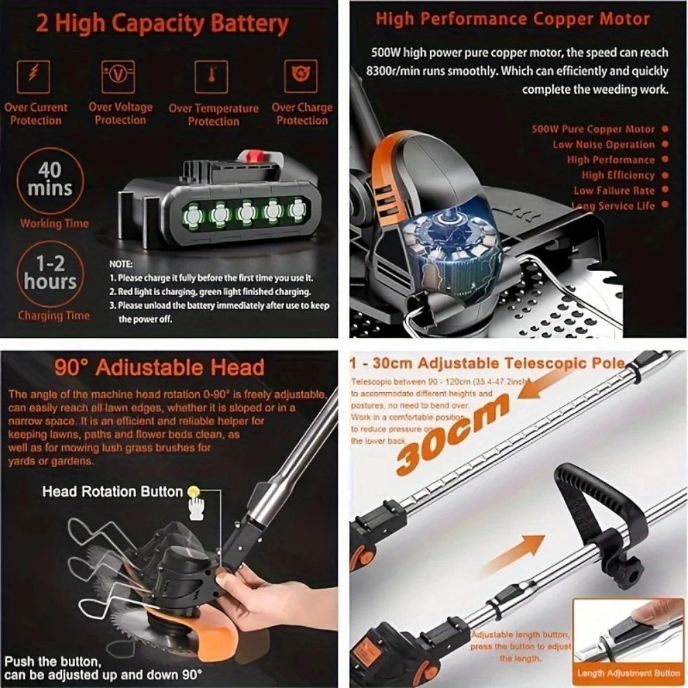2025 Cordless Lawn Trimmer Weed Cutter Garden Brush Edger