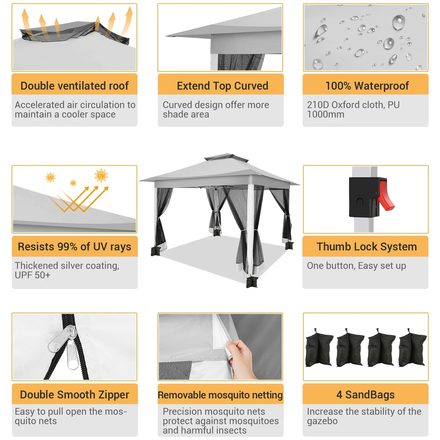 Tooluck Pop Up Gazebo Canopy Tent With Mosquito Netting
