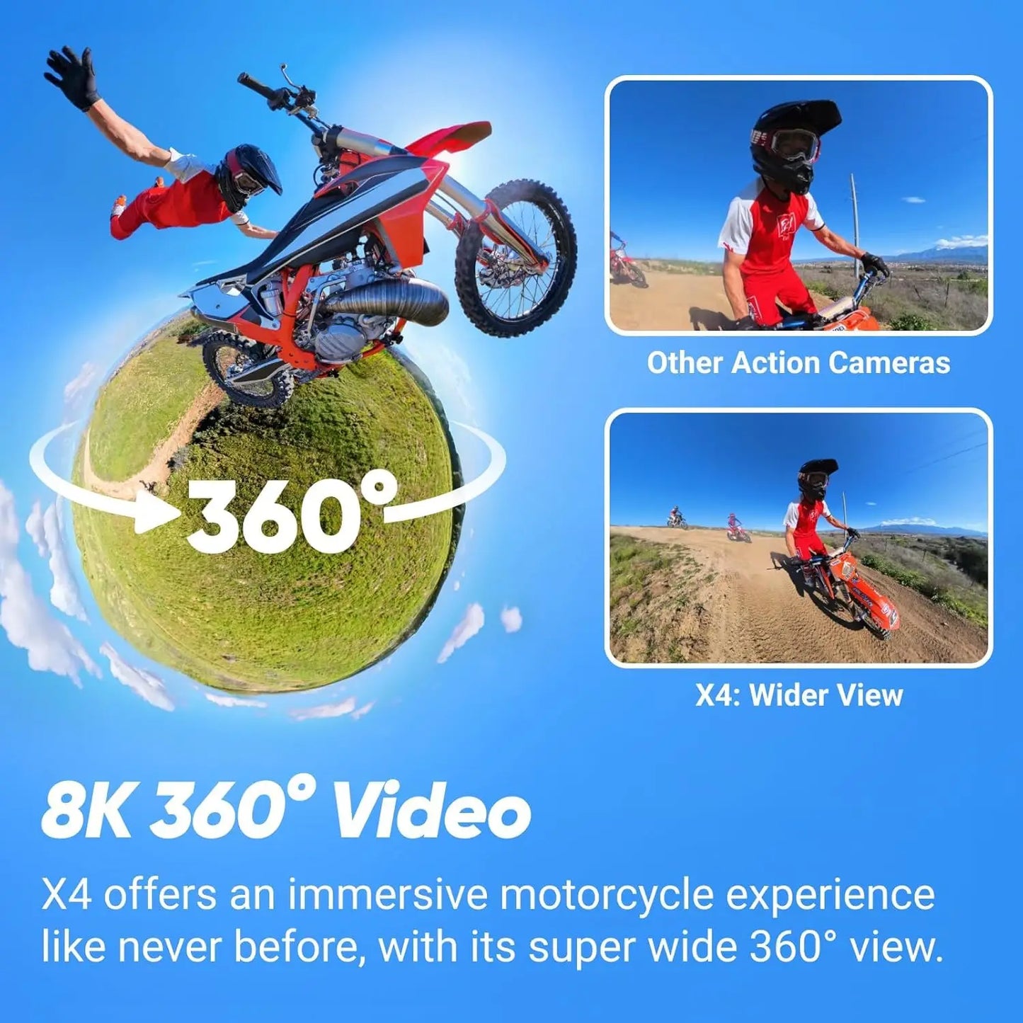 Insta360 X4 Motorcycle Bundle 8K 360 Action Camera, Waterproof Design, 4K Wide Angle Video, Stabilization, AI Editing