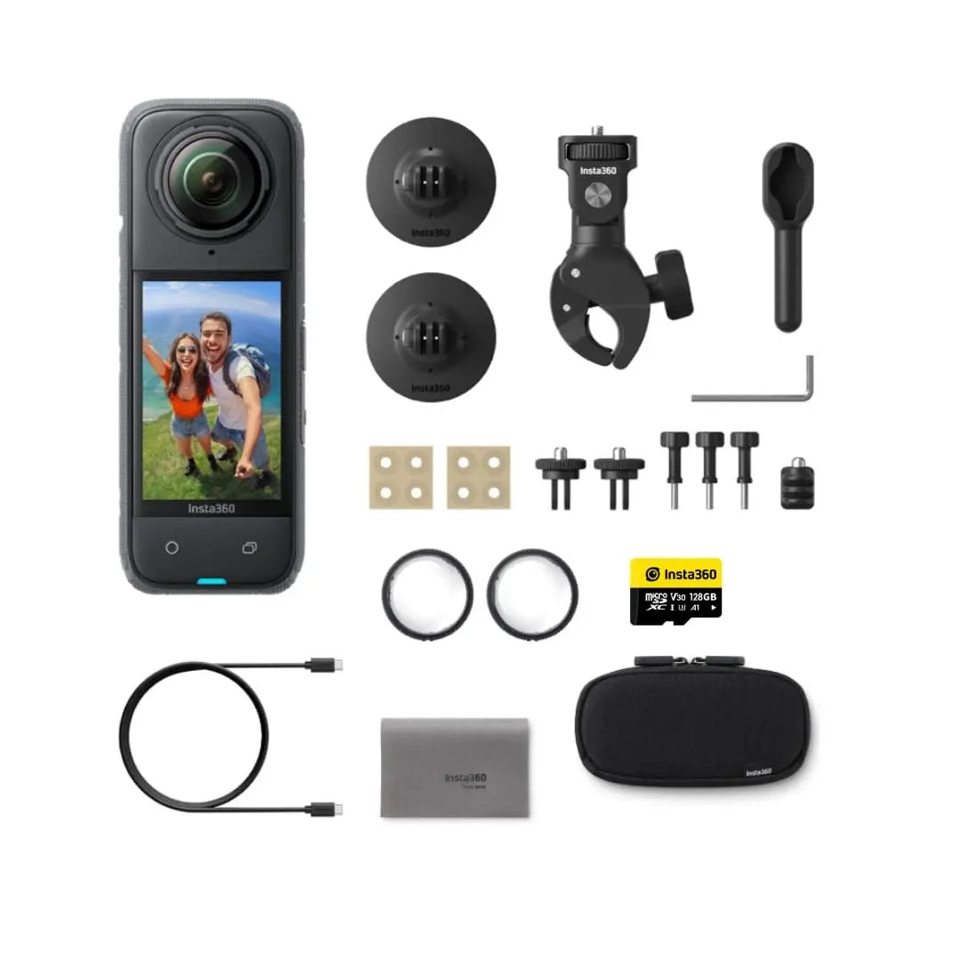 Insta360 X4 Motorcycle Bundle 8K 360 Action Camera, Waterproof Design, 4K Wide Angle Video, Stabilization, AI Editing
