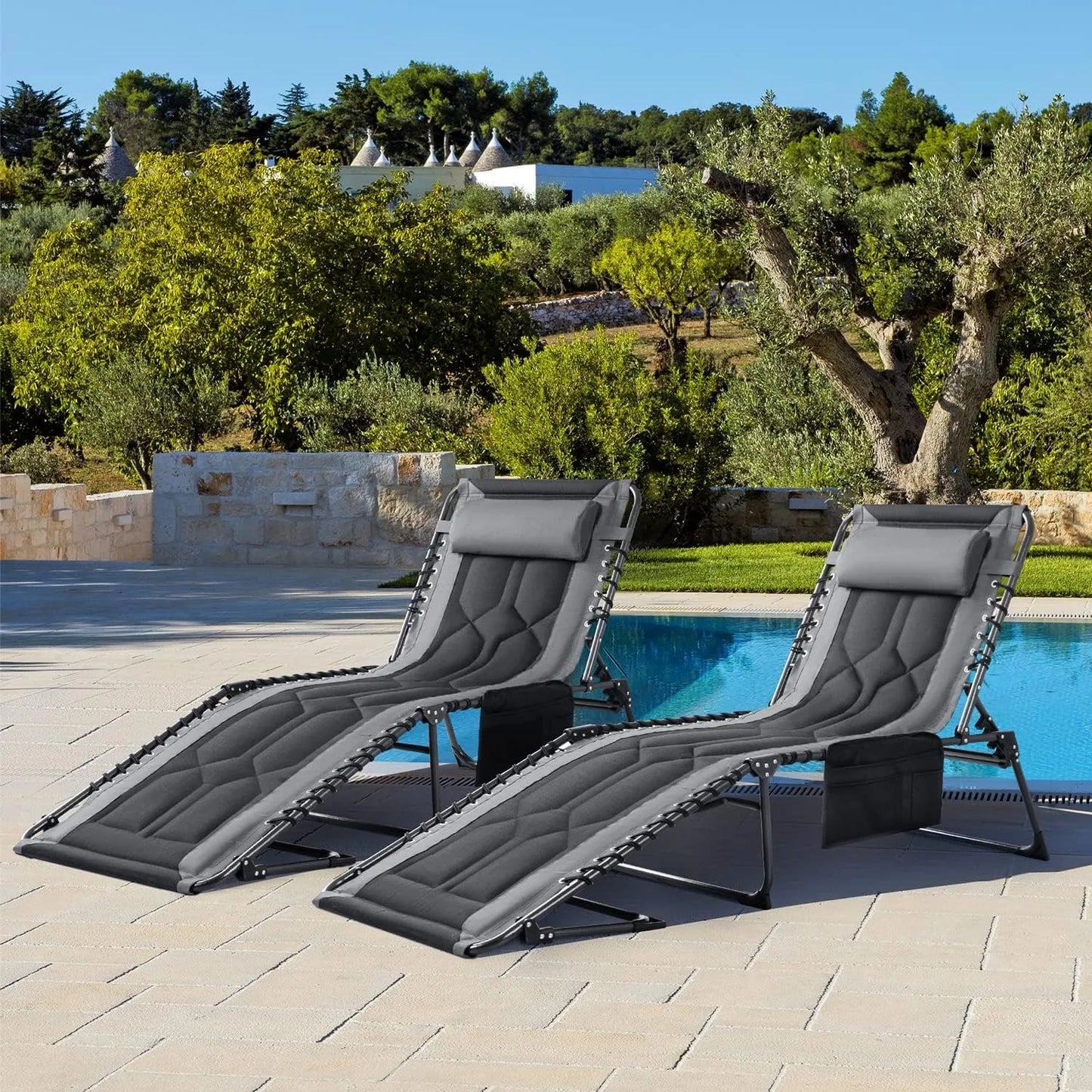Outdoor Folding Chaise Lounge Chair Portable 4 Position With Pillow